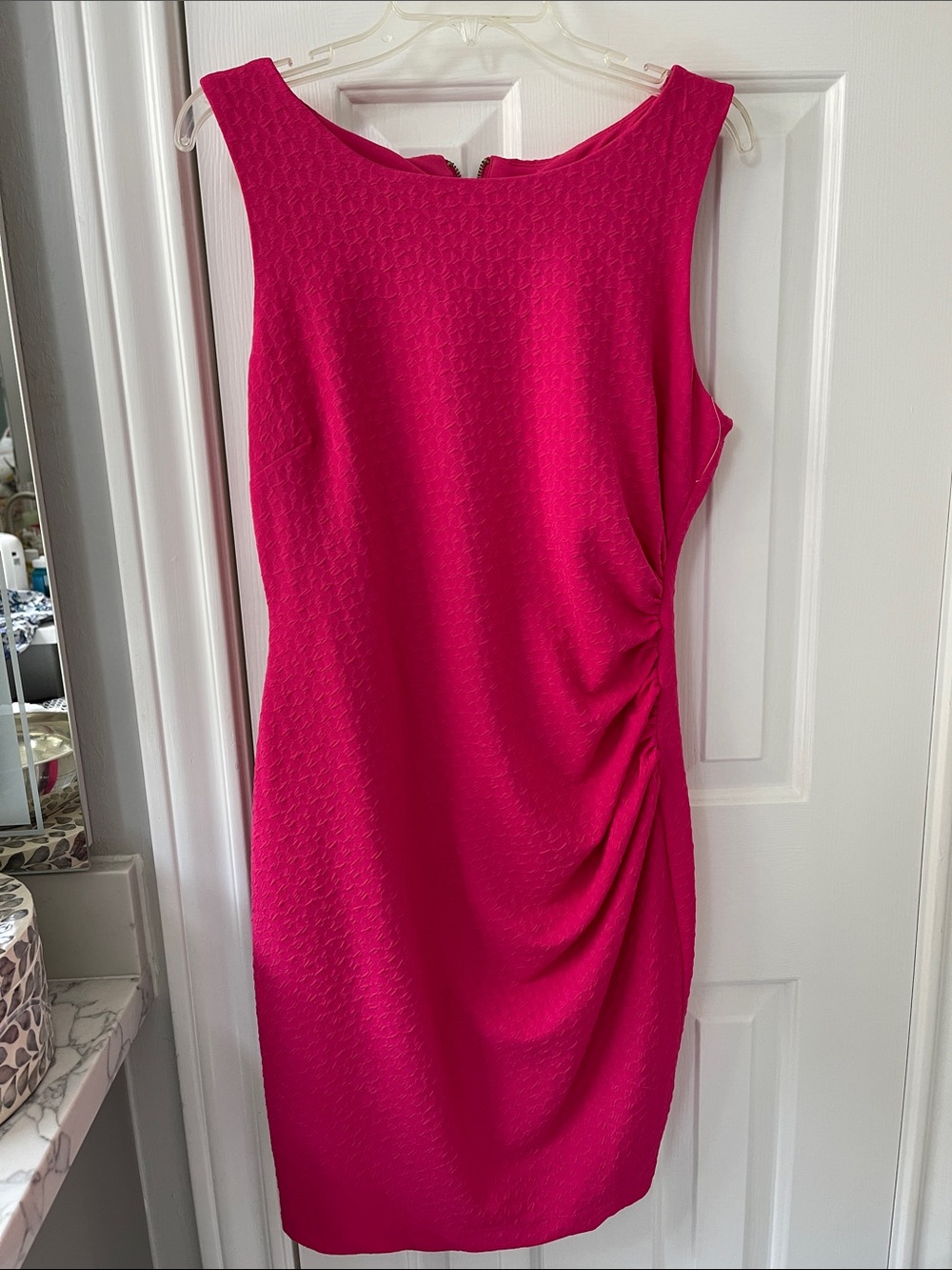 Bisou Bisou Hot Pink Sleeveless Ruched Sheath Dress